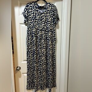 Suzanne Betro Daisy Print Dress in Navy and Yellow